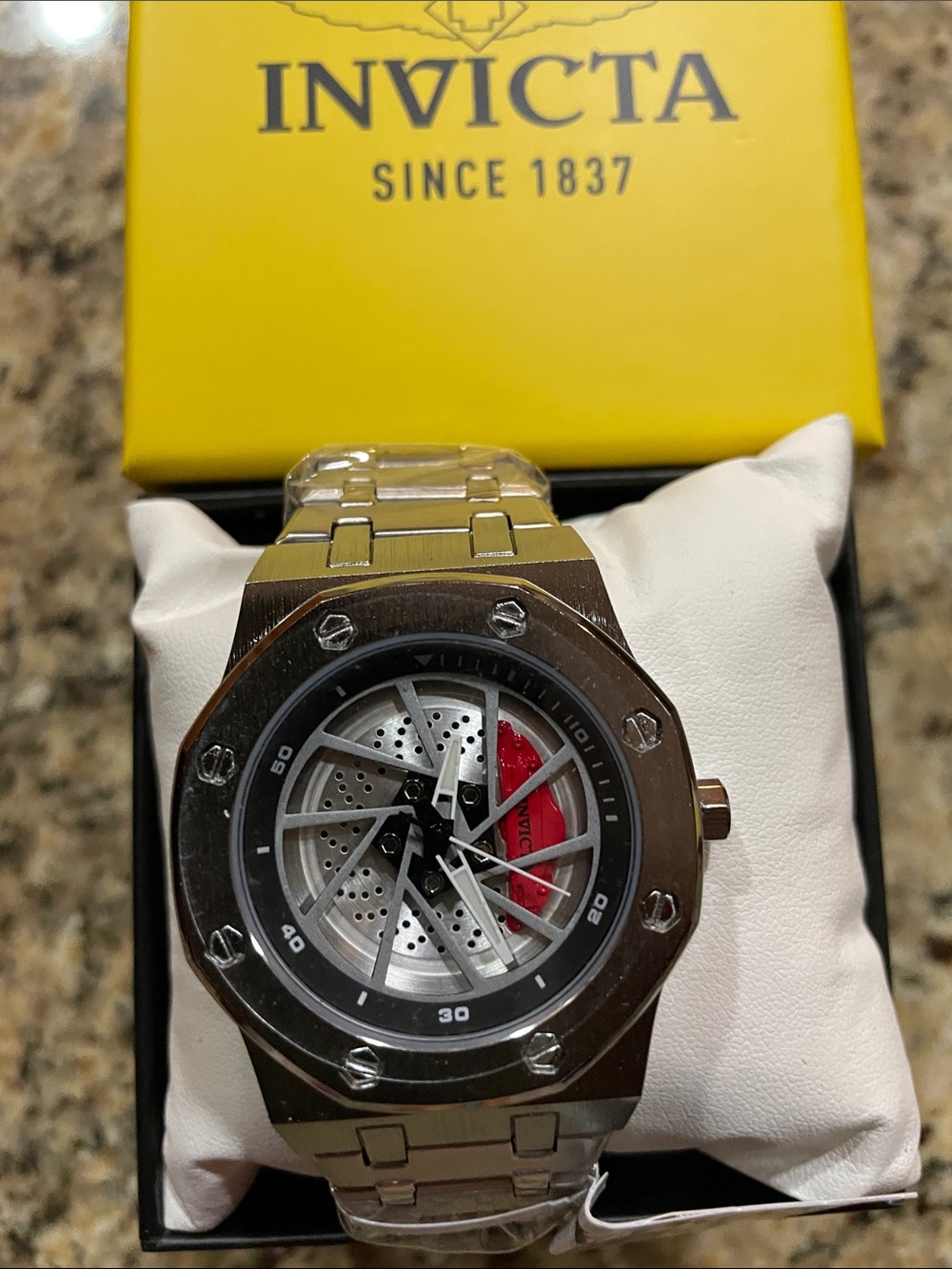 Invicta Silver Rim Watch with Red Accent